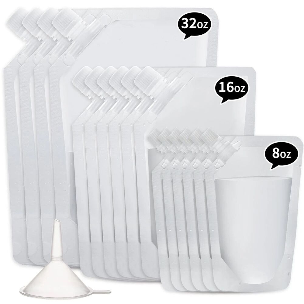 Plastic Flasks Clear Drink Pouch/Reusable Juice Bags Leak Proof BPA-Free 10 pack
